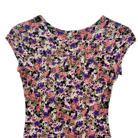 VTG Y2K Candie's Top Women's Medium Floral Print Cap Sleeves 90s 00s Cute Flirty - Picture 10 of 10